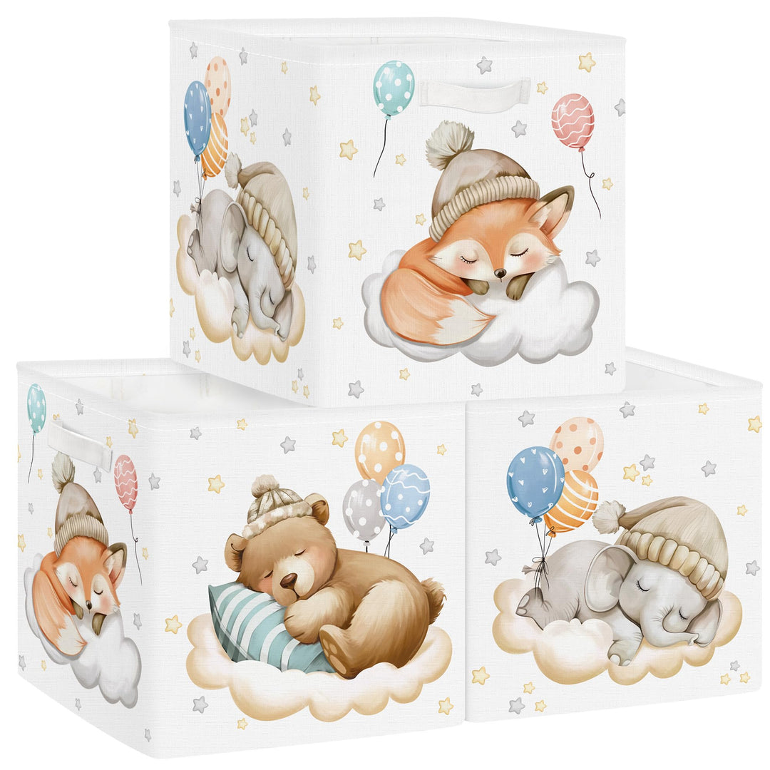 30cm Aufbewahrungsbox 3 Stück Schlafende Tiere Aufbewahrungskorb Kinder Falt Bär Sterne Ballon mit G