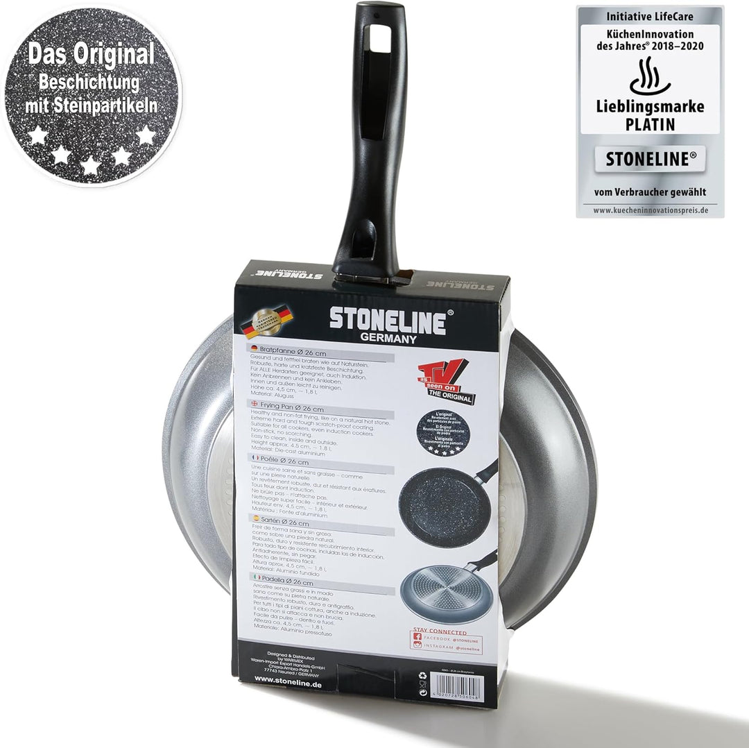STONELINE Bratpfanne 26 cm, induktionsgeeignet, Aluguss, Antihaftbeschichtung mit echten Steinpartik