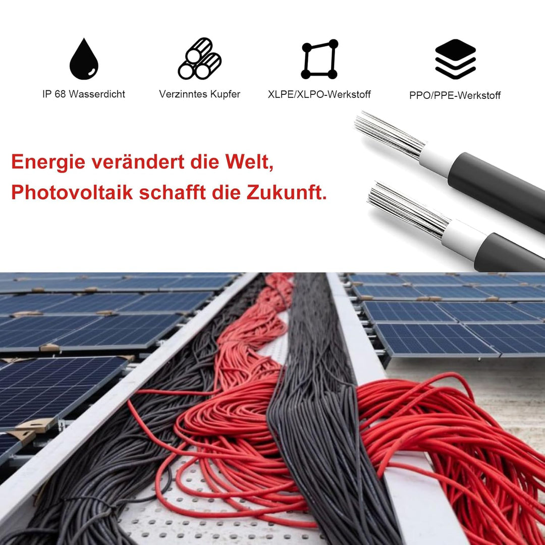 Witproton solarkabel 6mm2 12m 10AWG 1500V Solarpanel-Verlängerungskabel mit wasserdichtem IP68-Buchs
