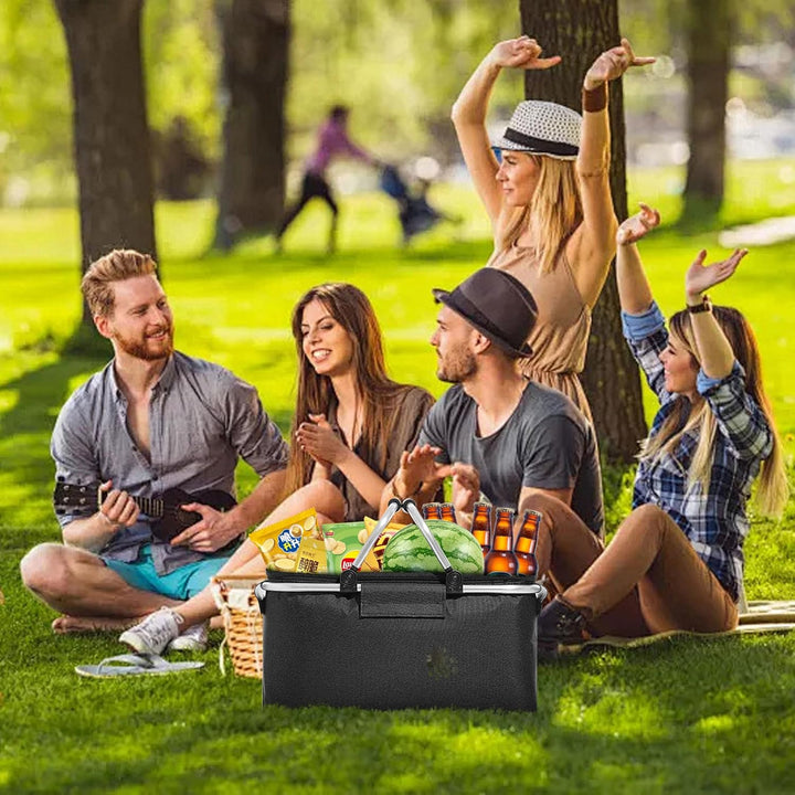 JXCTNNU Picknickkorb 25L Einkaufskorb Faltbar Gross Picknickkorb Kühlkorb Einkaufskorb mit Deckel Tr