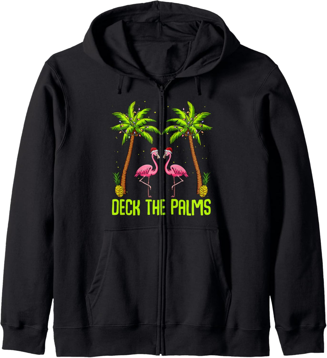 Deck The Palms Flamingo Weihnachten Pink Rosa Vogel Natur Kapuzenjacke