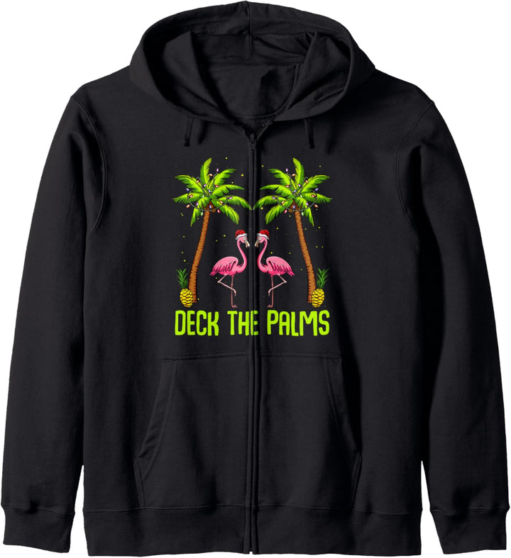 Deck The Palms Flamingo Weihnachten Pink Rosa Vogel Natur Kapuzenjacke
