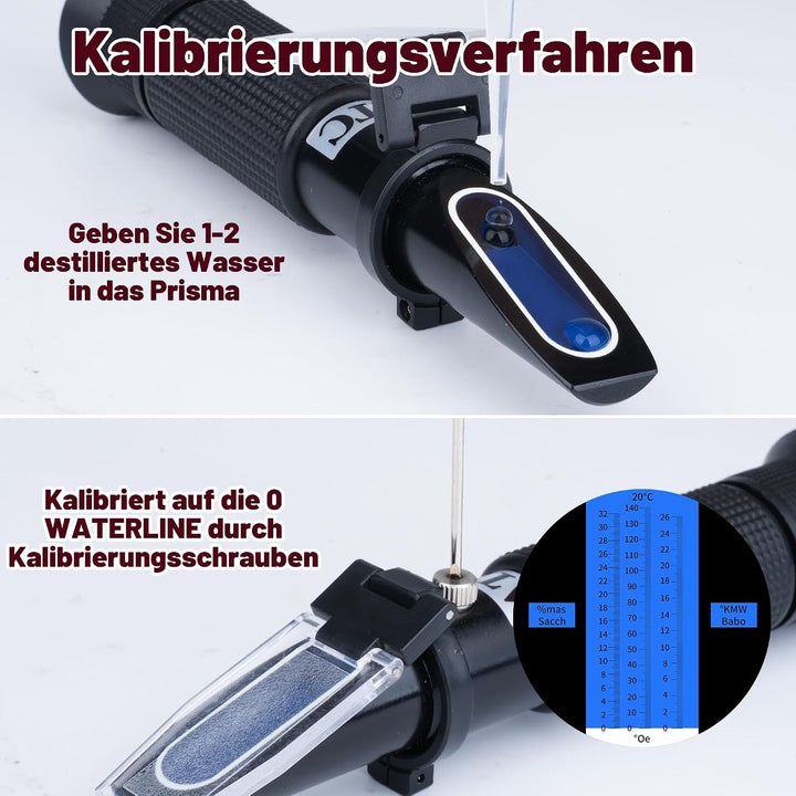 Winzer Refraktometer Wein 0–140° Öchsle, 0–32% Brix, 0–27° KMW
