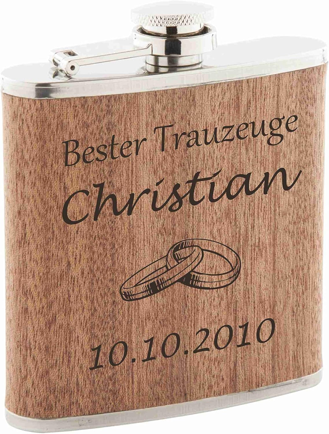 Flachmann mit Gravur Holz personalisiert *verschiedene Logos* personalisierter und gravierter Flachm