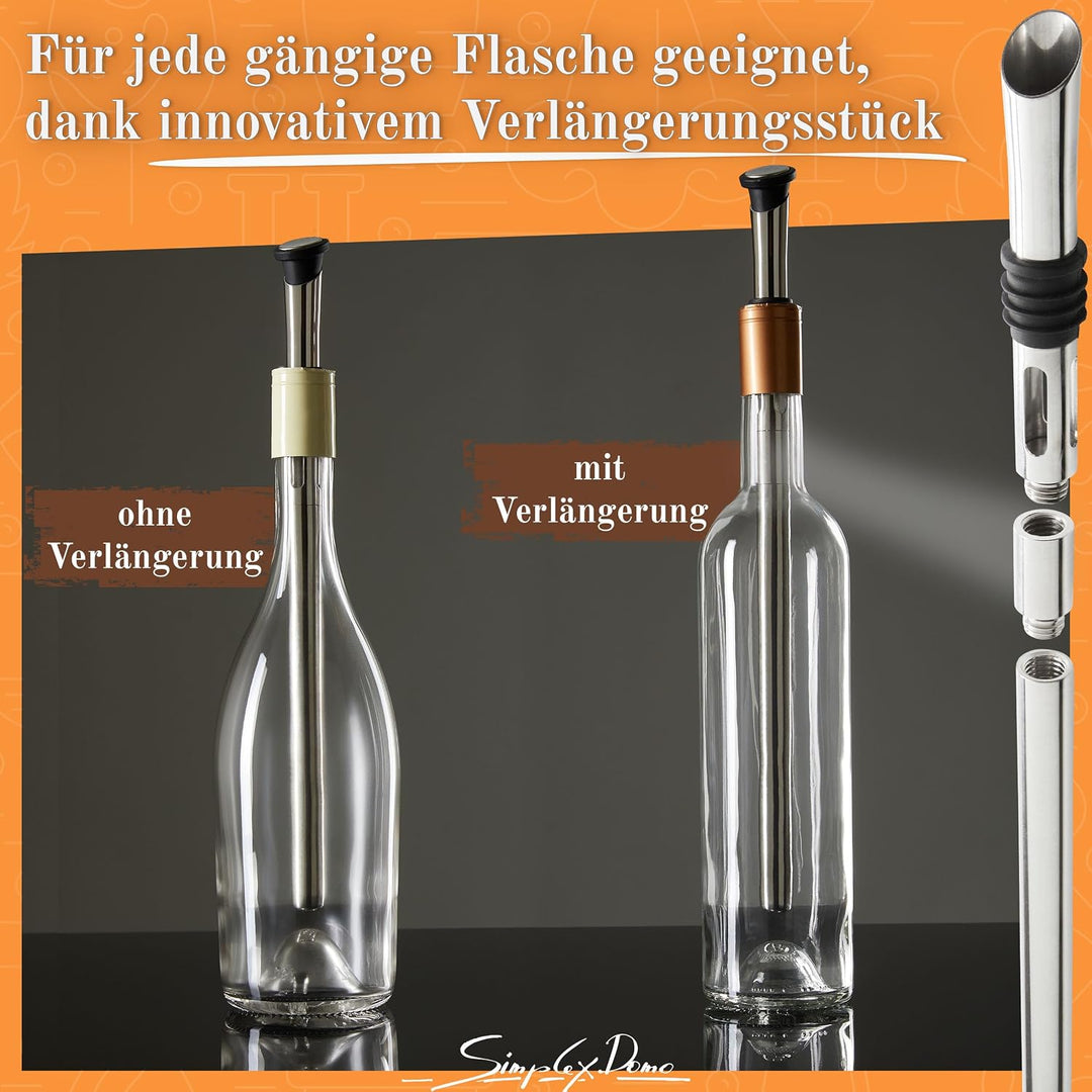 4-in-1 Weinkühlstab Premium Set - 100% Edelstahl Ausgiesser & Weinkühler, inkl. Verlängerung & Flasc