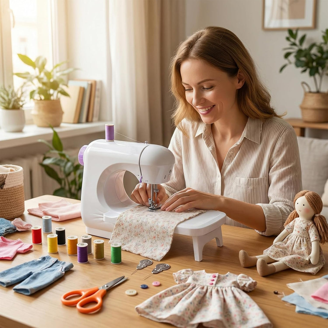 Nähmaschine für Anfänger mit 42 Teilen Zubehör, Tragbare Nähmaschine Kinder Elektrisch mit Dual-Spee