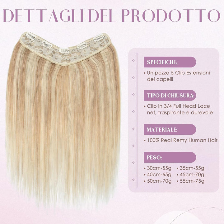 Clip Extensions In 100% Remy menschliches Haar für Frauen Blend aschblond glatt dick V-Form ein Stüc