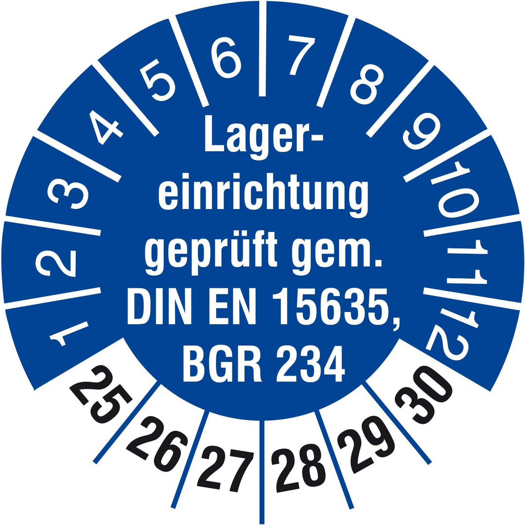 200 Prüfetiketten 30 mm Lagereinrichtung geprüft DIN EN 15635 BGR 234 2025-2030 Prüfplaketten 200 30