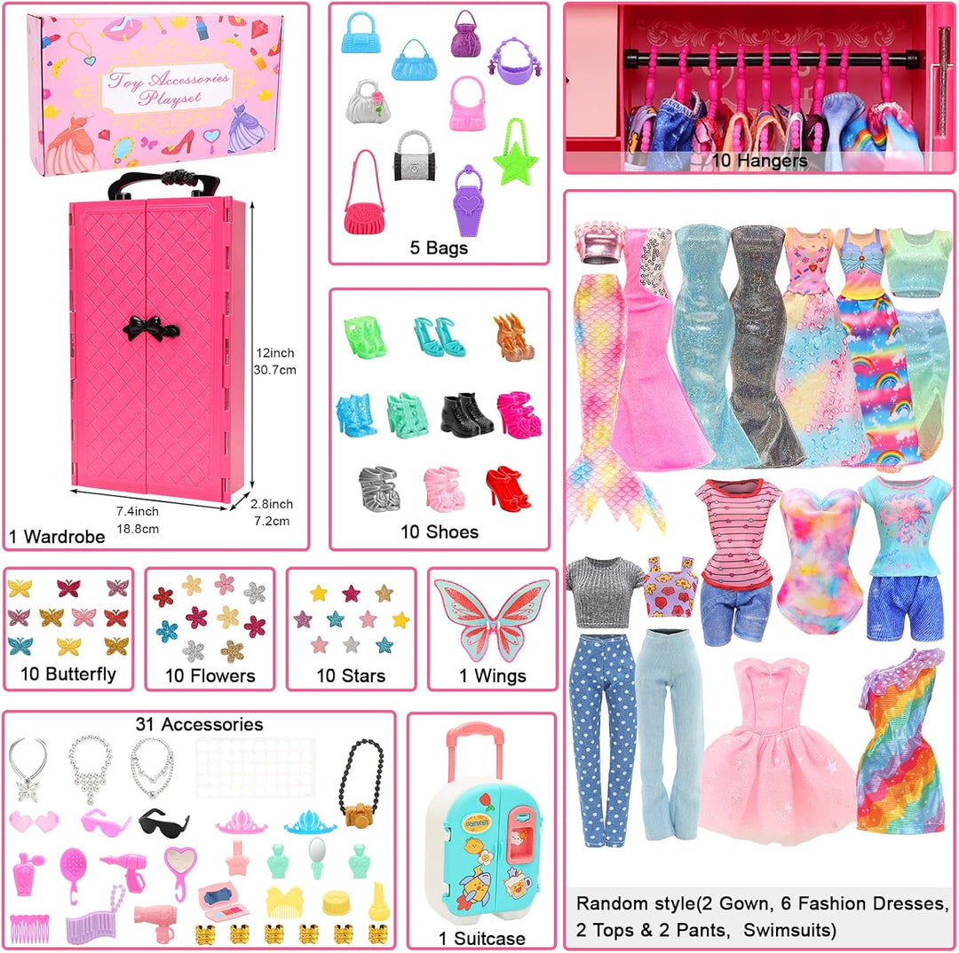 Miunana Kleiderschrank 101 Puppen Kleidung Zubehör Schrank Kleider Zubehör Schuhe Kleiderbügel Halsk