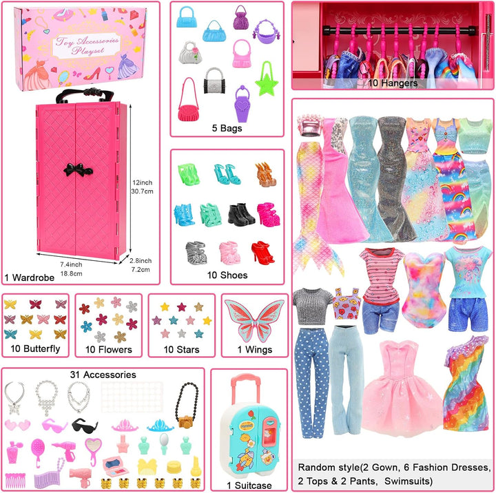 Miunana Kleiderschrank 101 Puppen Kleidung Zubehör Schrank Kleider Zubehör Schuhe Kleiderbügel Halsk
