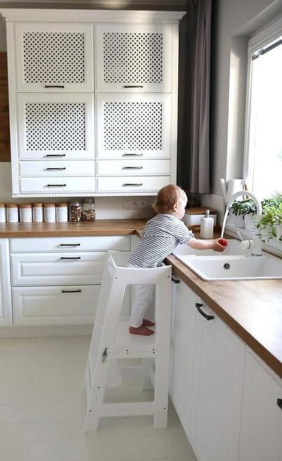 2 in 1 Montessori Lernturm für Kinder klappbar höhenverstellbar Stuhl + Tisch aus Holz Multifunktion