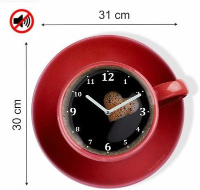 FLEXISTYLE Moderne Küchen Wanduhr Tasse Perfetta, rot, Acrylglas, UV-Druck, Made in EU, Rot