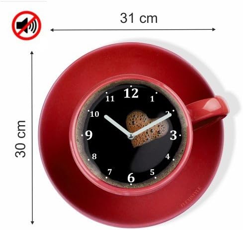 FLEXISTYLE Moderne Küchen Wanduhr Tasse Perfetta, rot, Acrylglas, UV-Druck, Made in EU, Rot