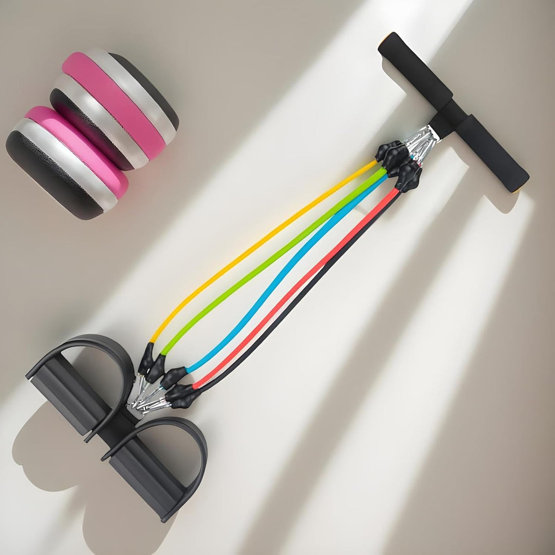 Spannseil, multifunktional, 5 Röhren, für Pedale, elastisches Widerstandsband mit Pedalen, Griffen,