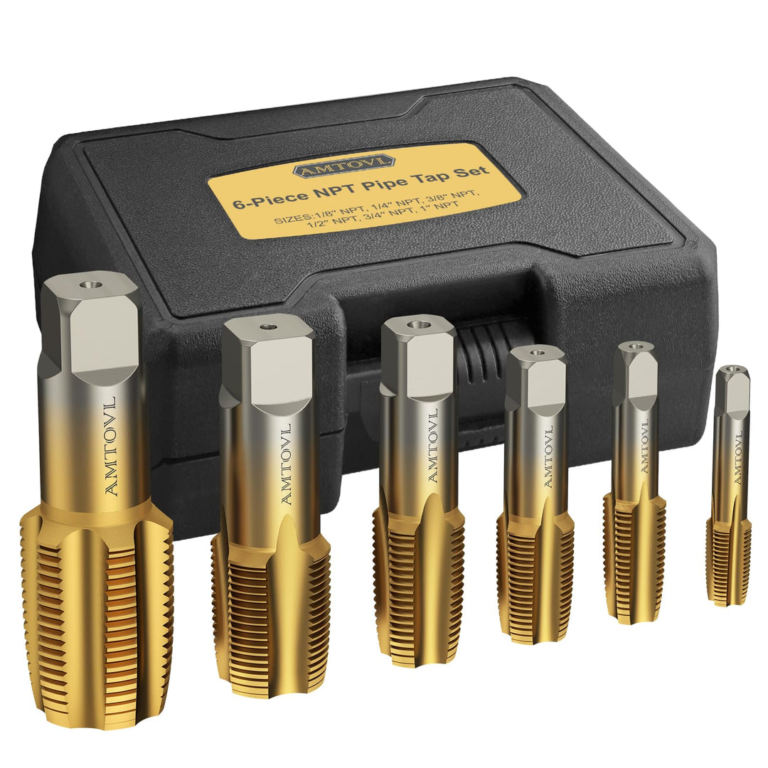 AMTOVL 6tlg. NPT Rohrgewindebohrer Set Gewindebohrer 1/8", 1/4", 3/8", 1/2", 3/4", 1'' Zoll NPT Masc