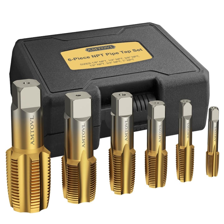 AMTOVL 6tlg. NPT Rohrgewindebohrer Set Gewindebohrer 1/8", 1/4", 3/8", 1/2", 3/4", 1'' Zoll NPT Masc