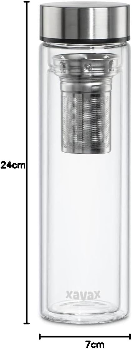 Xavax Trinkflasche aus Glas, 450 ml, mit Filter und Silikonmanschette