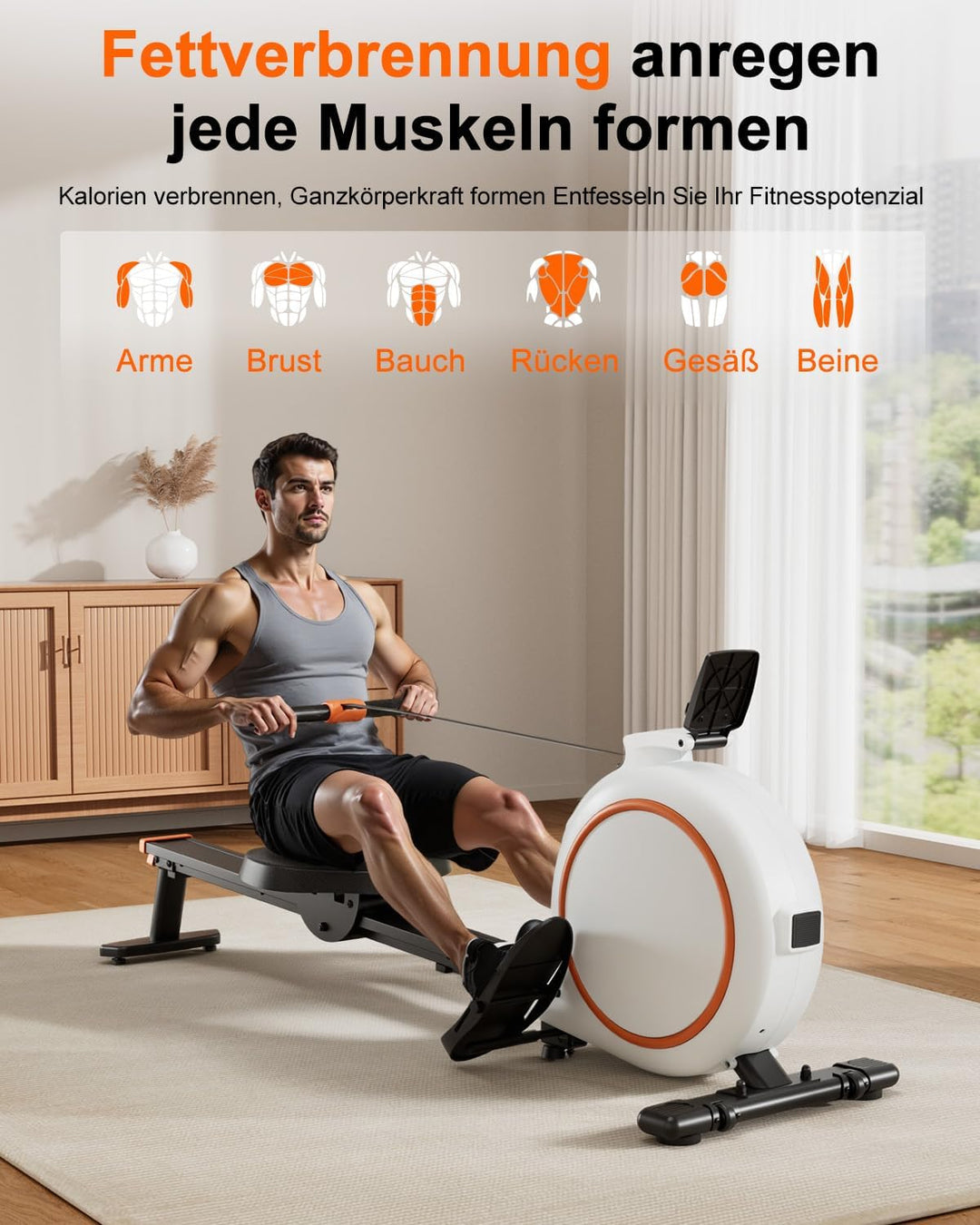 Superun Rudergerät für Zuhause mit 32 Stufen Widerstand - Leises Magnetisches Rudergerät mit APP und