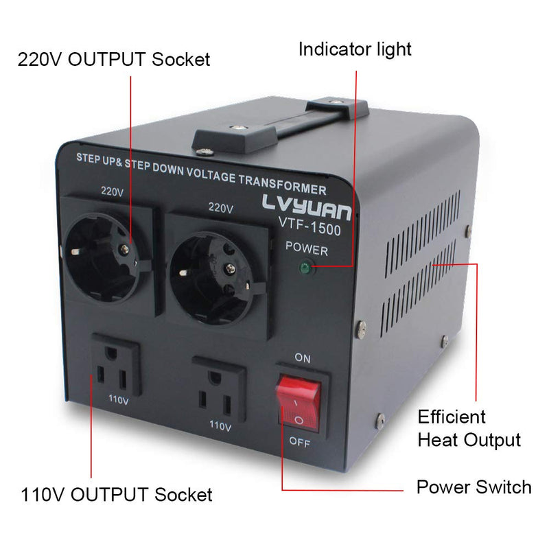 Yinleader 1500VA 110 Volt USA Spannungswandler Ringkern-Transformator 1500 Watt - In: 110V oder 220V