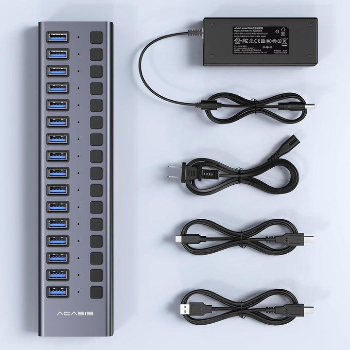Powered USB 3.2 Hub, ACASIS 16 Ports USB 3.2 Hub mit 10Gbps Datenrate, Aluminiumgehäuse, USB Hub Pow