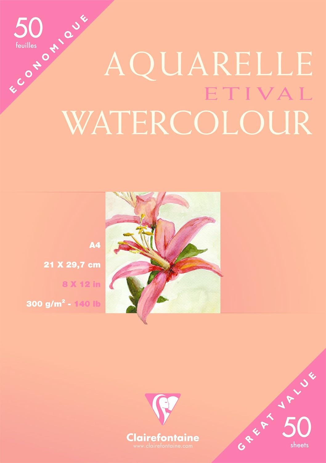 Clairefontaine 96469C cold pressed Etival Aquarellpapier Mappe (50 Bögen, feinkörnig, 100% Zellulose