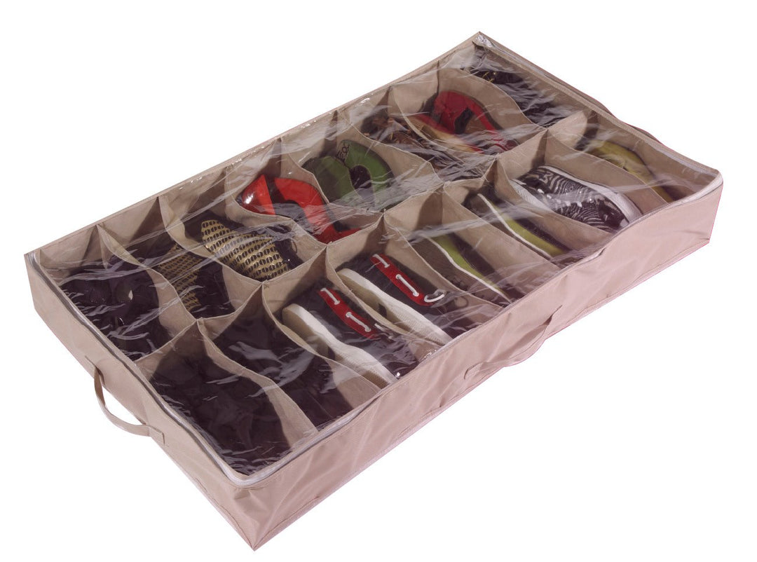 Aufbewahrungstasche für Schuhe, passt unters Bett, Platz für 16 Paar Schuhe, durchsichtiges PVC und