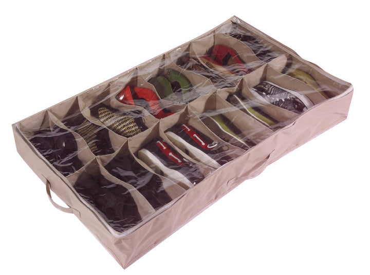 Aufbewahrungstasche für Schuhe, passt unters Bett, Platz für 16 Paar Schuhe, durchsichtiges PVC und