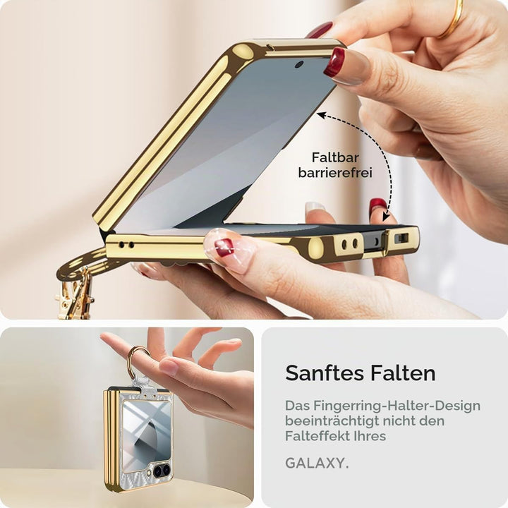 Miimall Lederhülle Kompatibel mit Samsung Galaxy Z Flip 6/Flip7 FE Hülle mit Kameraschutz+Ring Ständ