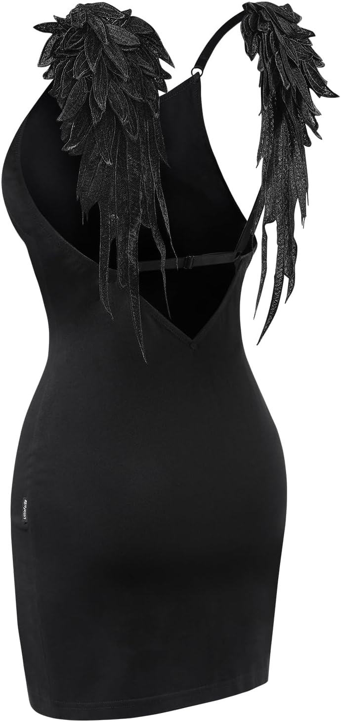 LittleForBig Damen Dunkler Engel Bodycon Sexy Passform Cocktail Party Minikleid XXL Schwarz, XXL Sch