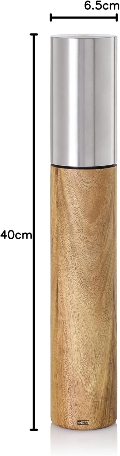 AdHoc MP824 Pfeffer- | Salzmühle Ikon, CeraCut® Keramik Mahlwerk, Akazienholz|Edelstahl 40 CM, 40 CM