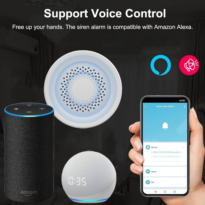 Smart Sirenenalarm, lautstark 100dB, kabelloser Alarm für Tür-Fenster-Sensor, 32 Arten von Alarmton