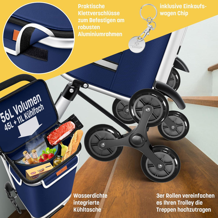 KESSER® Einkaufstrolley Treppensteiger mit Kühlfach klappbar mit 56L Kapazität und belastbar bis 50k