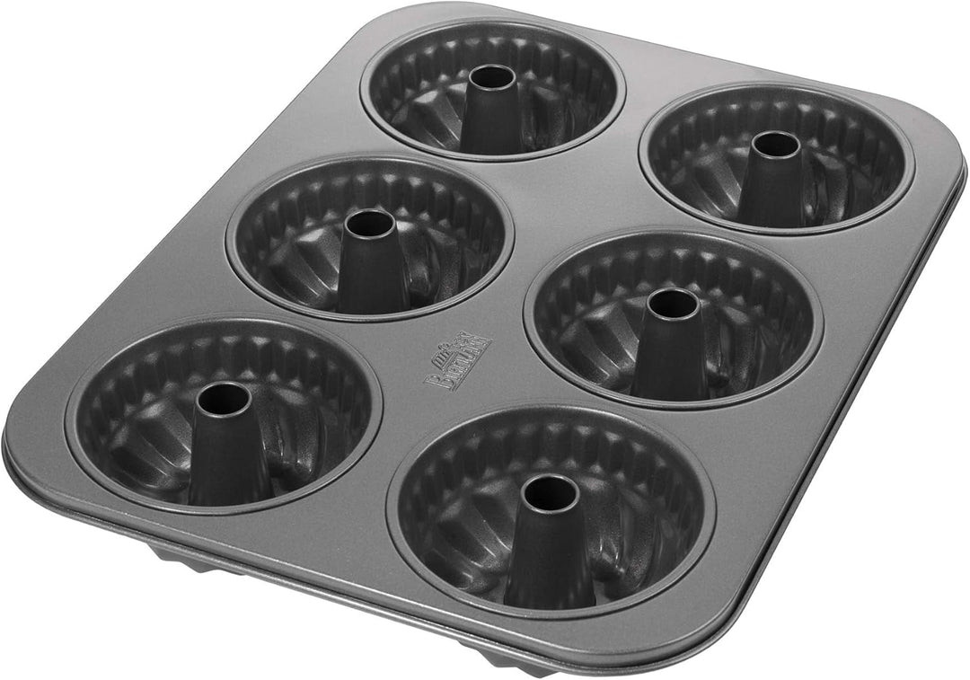 Birkmann Easy Baking Gugelhupfblech 6-fach, Karbonstahl Backform antihaftbeschichtet für Mini-Gugelh