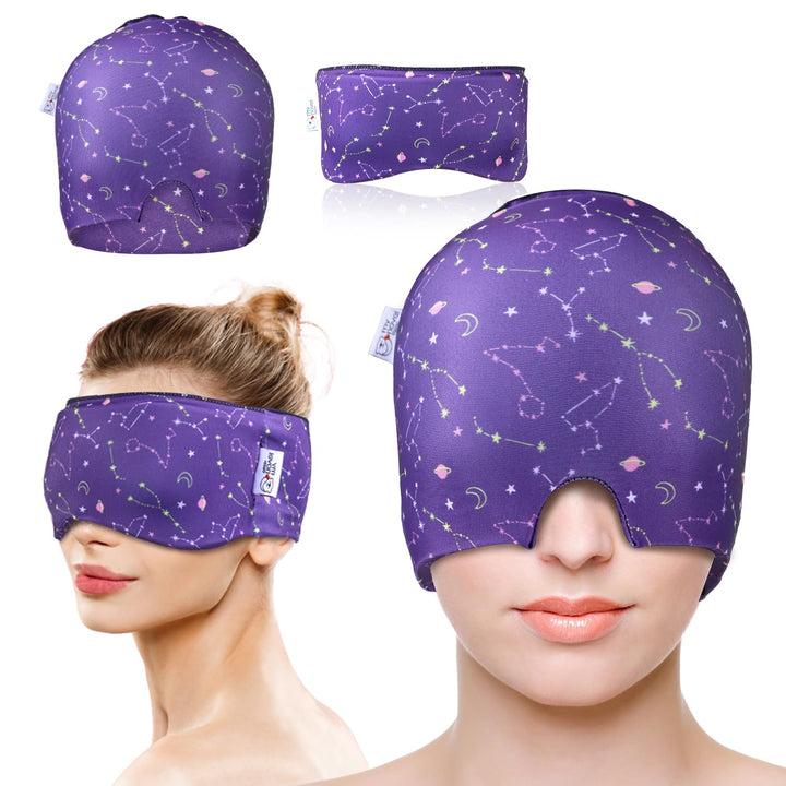 2 Stück Migräne Maske und Augenmaske Kühlend, Migräne Kühlmaske, Migraine Relief Cap, Kopfschmerzen