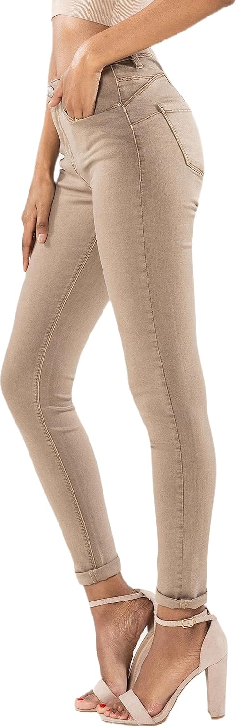 Nina Carter P106 Damen Jeanshosen Slim Fit Push-Up Skinny Jeans Mid-High Waist M Slim Hellbraun (P10