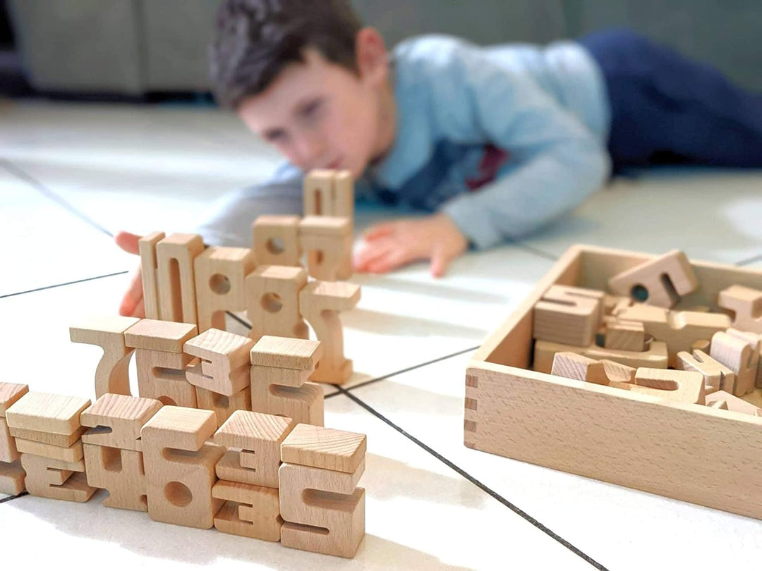 SumBlox Mini (Basic Set) - 80 Holz Bausteine aus massiver Buche - Premium Zahlenbausteine Montessori