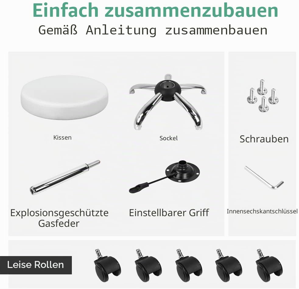 FURWOO Mehrzweck Rollhocker Rundhocker mit Rollen für Spa Verstellbarer Zeichenhocker (weiss), Wei&amp;