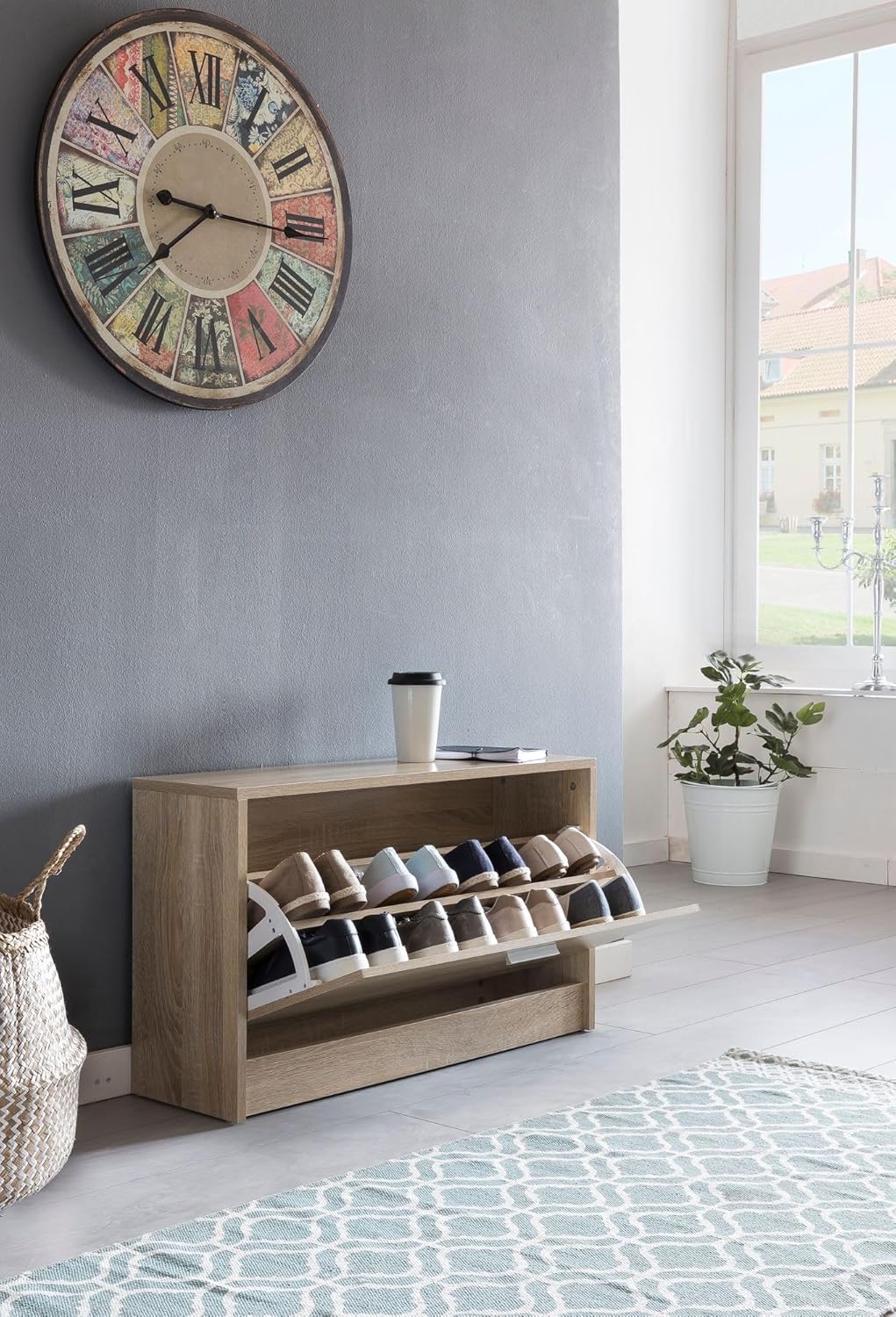 Wohnling Schuhkipper Split Modern 80 x 47 x 24 cm Holz Schuhregal Sonoma 1 Fach, Schuhkommode Flursc