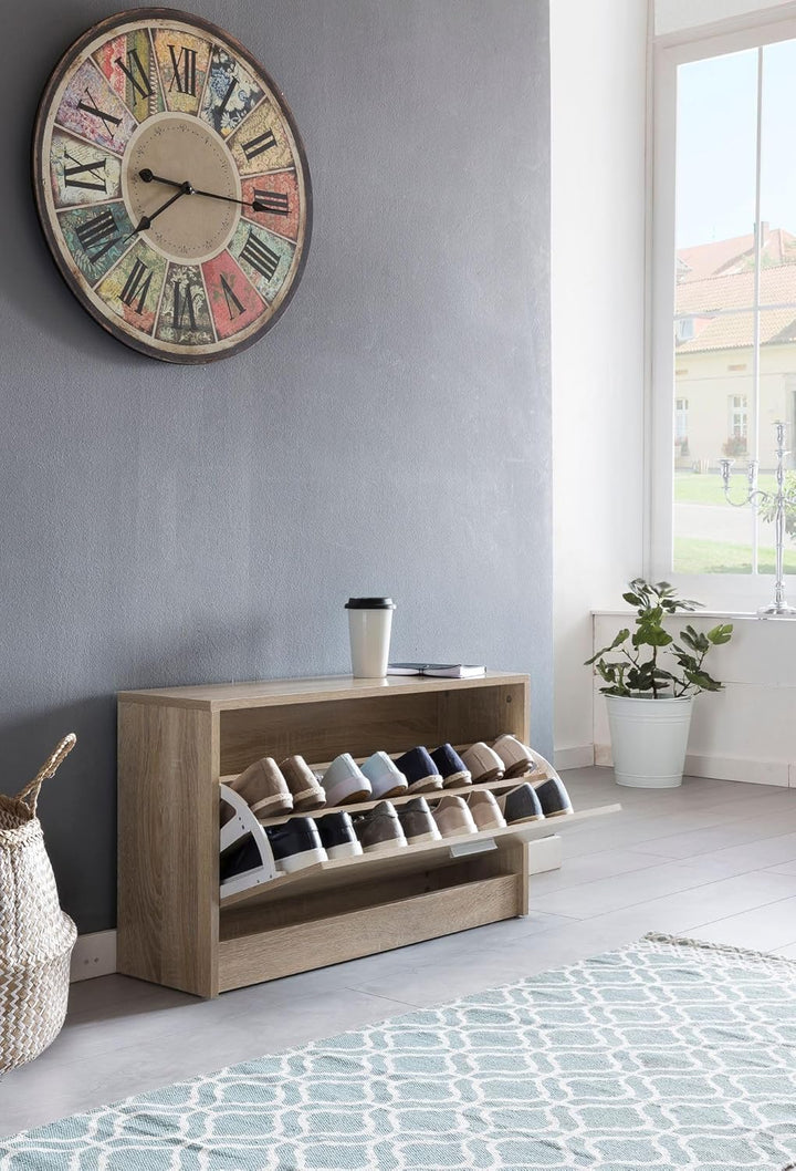 Wohnling Schuhkipper Split Modern 80 x 47 x 24 cm Holz Schuhregal Sonoma 1 Fach, Schuhkommode Flursc