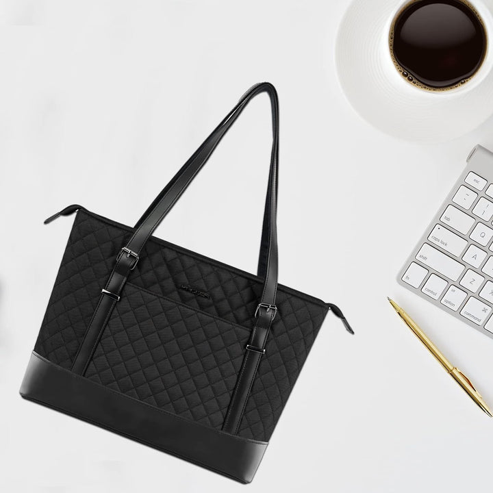 KROSER Laptop Damen Handtasche Schwarz Elegant Laptop Tasche 15,6 Zoll Grosse Leichte Tote Bag mit U