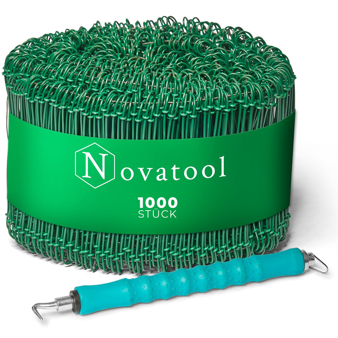 Novatool Drillapparat Driller + 1000 Stück Rödeldraht mit Ösen 1,4 x 180mm Bindedraht Grün ummantelt