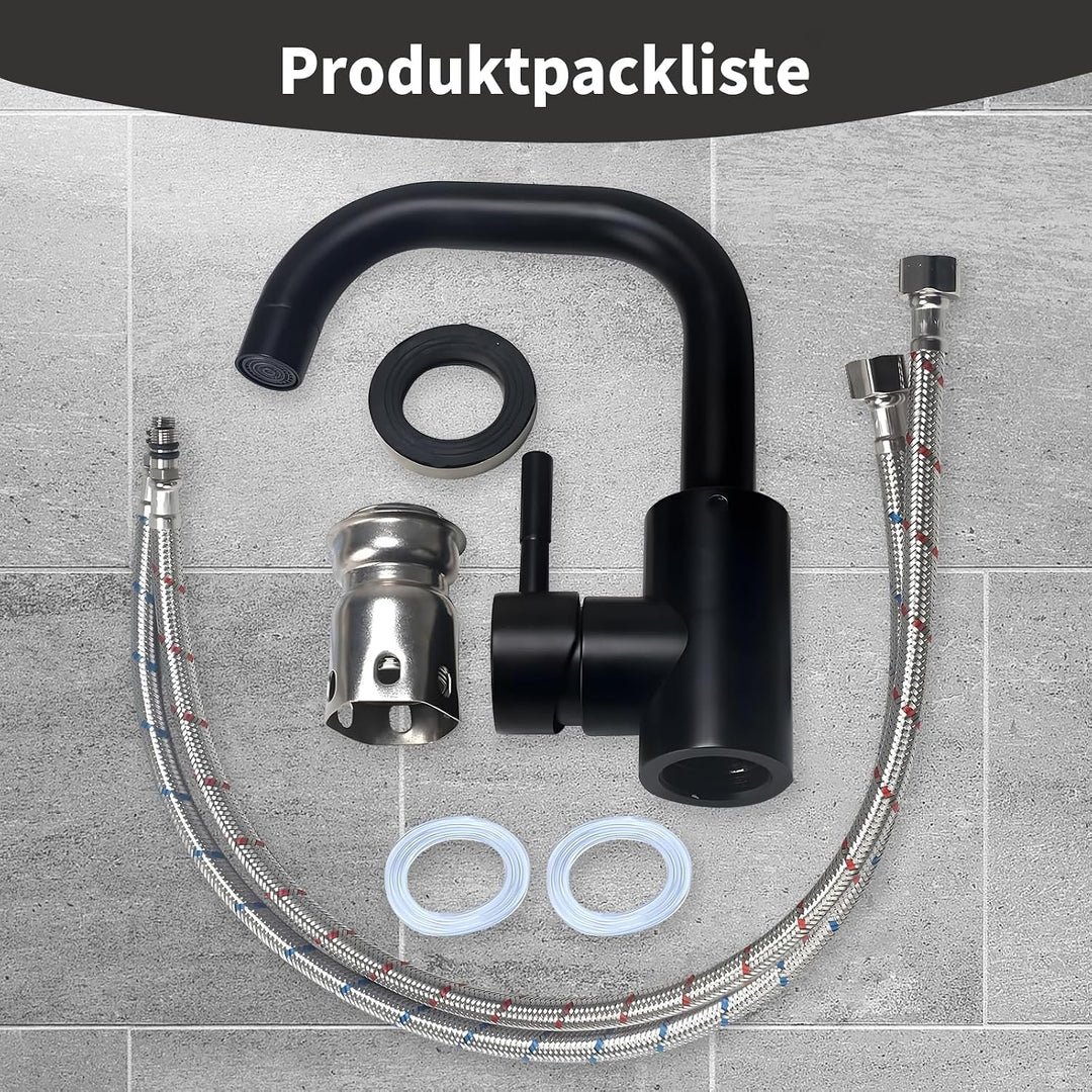 Schwarz Wasserhahn Küche - Wasserhahn Bad, 360°Drehbar Waschbecken, Edelstahl Waschtischarmatur, Auf