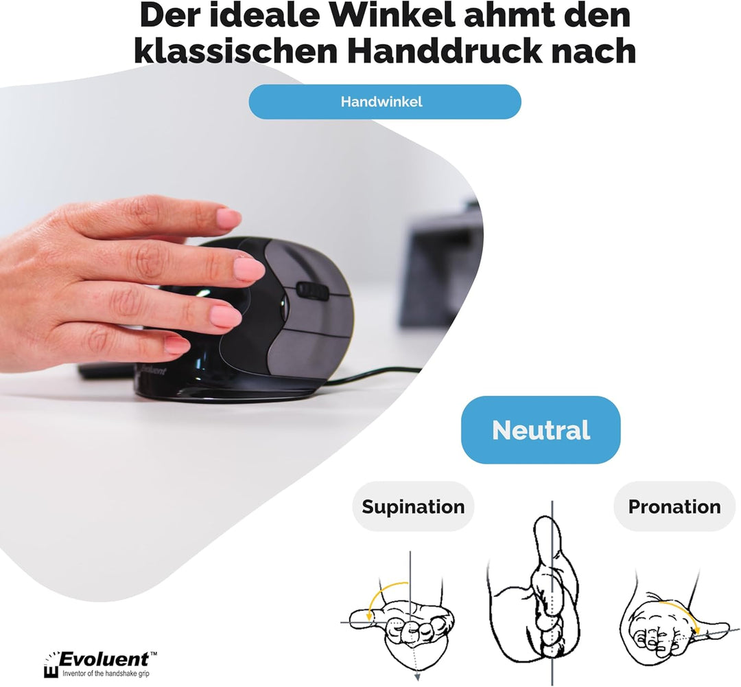 Evoluent VerticalMouse D s, VMDS, Schwarz, Silber, Grau s Mit Kabel Single, s Mit Kabel Single
