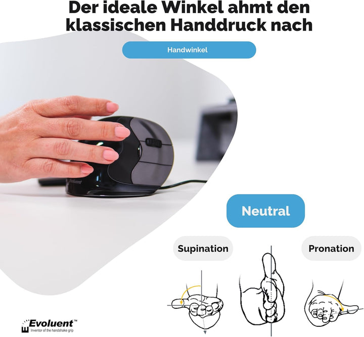 Evoluent VerticalMouse D s, VMDS, Schwarz, Silber, Grau s Mit Kabel Single, s Mit Kabel Single
