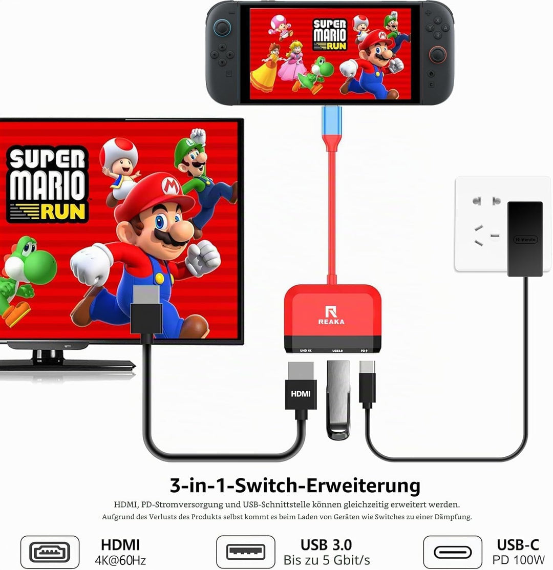 RREAKA Switch2 TV Dock for Nintendo Switch 1&amp;2, 3 in 1 Switch TV Adapter with 4K HDMI, USB 3.0 Port,