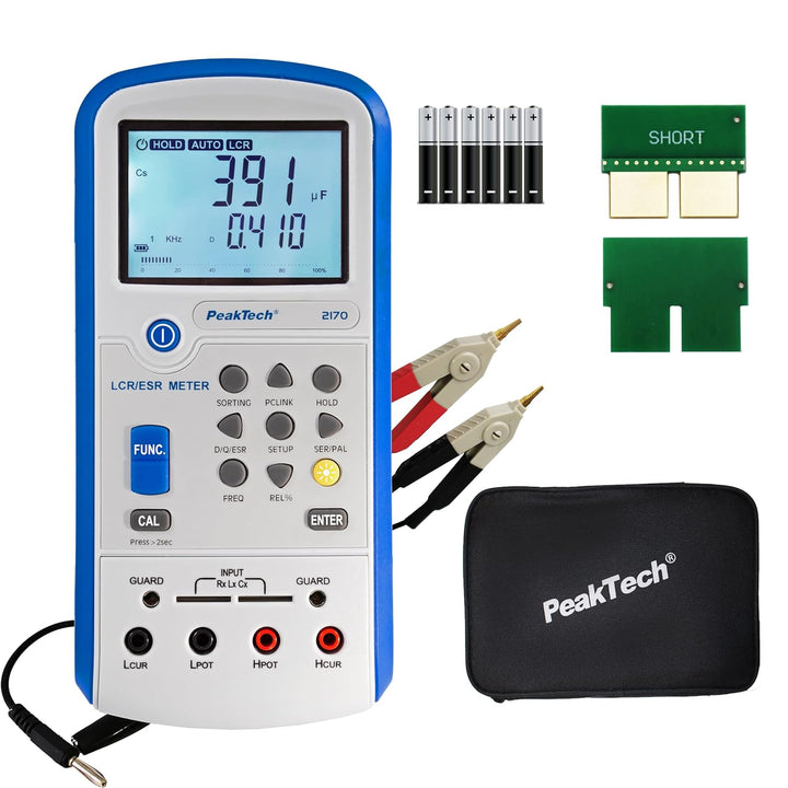 PeakTech 2170 – LCR-Meter, ESR-Messgerät mit USB inkl. Software, LCR Auto-Erkennung, Frequenz 1/120