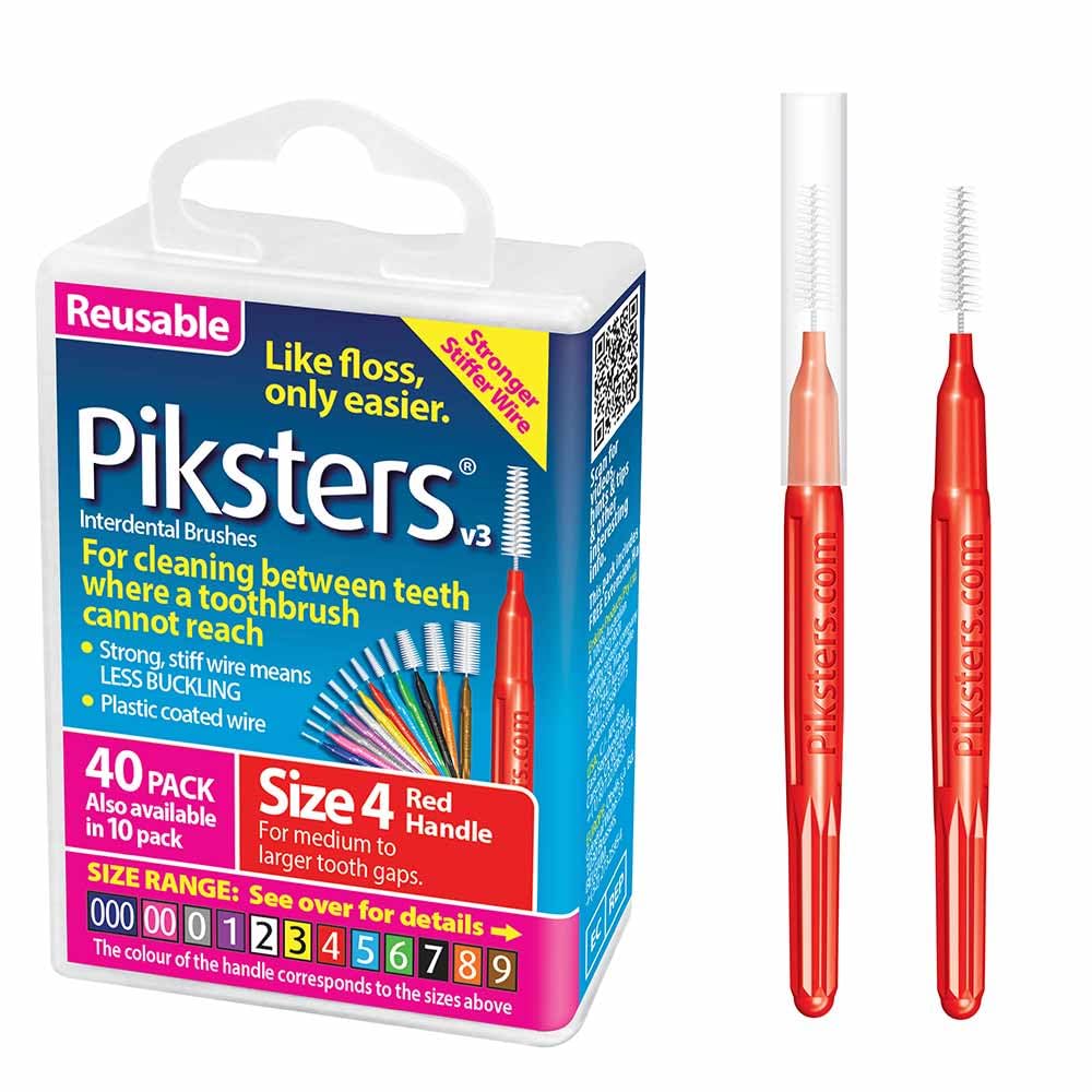 Pikster Interdental Brushes (40 Pack, Size 4 (Red)) 40 Pack Size 4 (Red), 40 Pack Size 4 (Red)