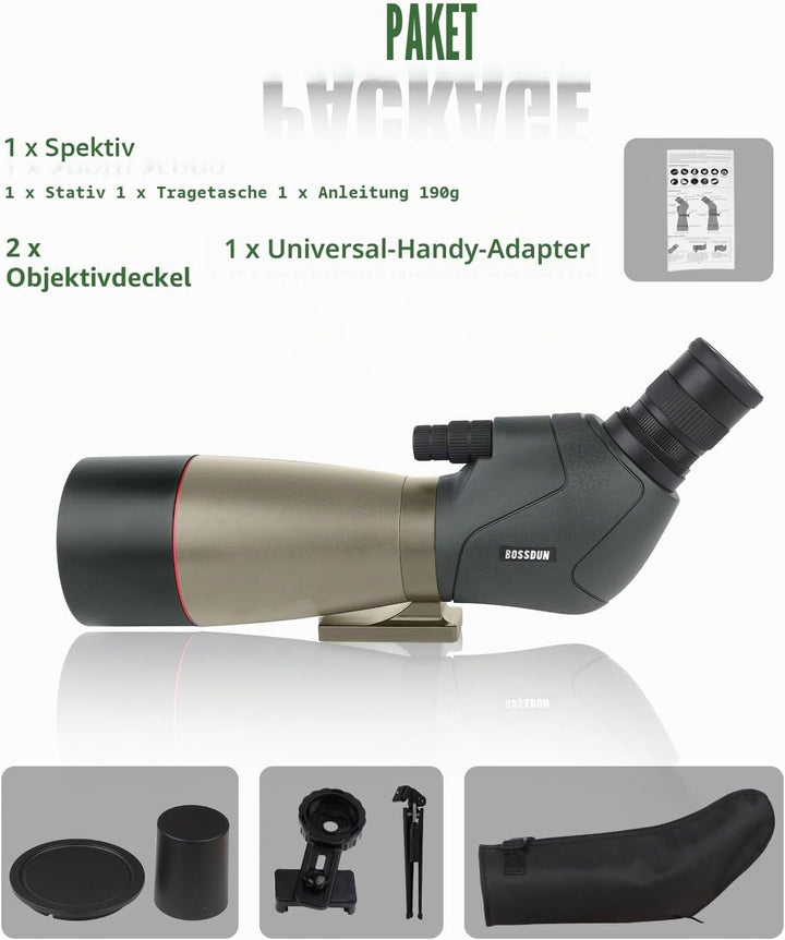 25-75x70 HD Spektiv Sportschützen mit Stativ- und Smartphone-Adapter, Zoom Bak4 Prism FMC Lens 45-Gr
