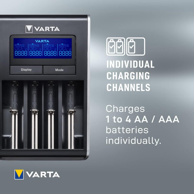 VARTA Akku Ladegerät, Batterieladegerät für AA/AAA, Dual Tech Charger, 4 Lademodi, Temperaturkontrol