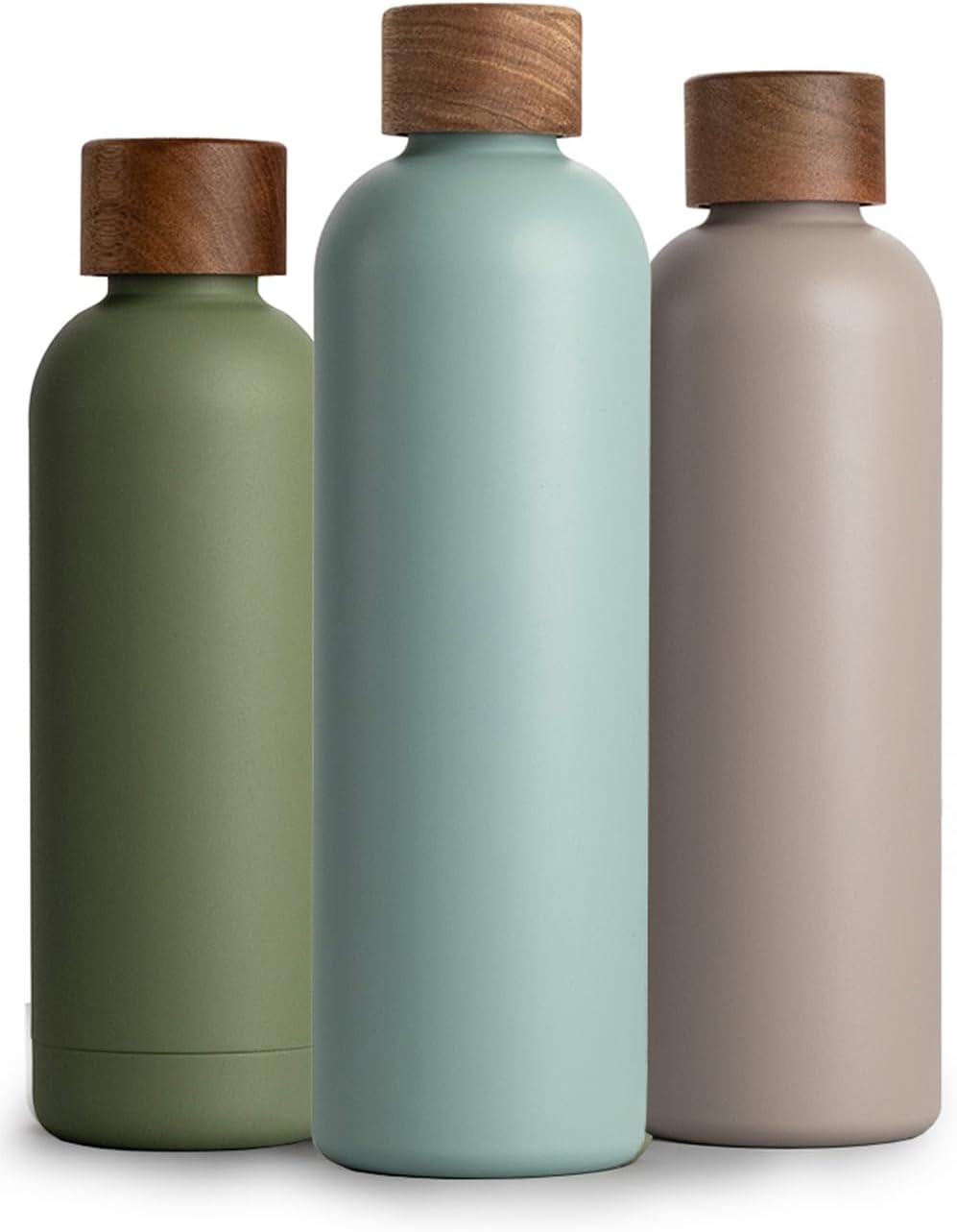 T&N Edelstahl Trinkflasche 1 Liter, Thermosflasche 1l mit Akazienholz Deckel, Isolierte Wasserflasch